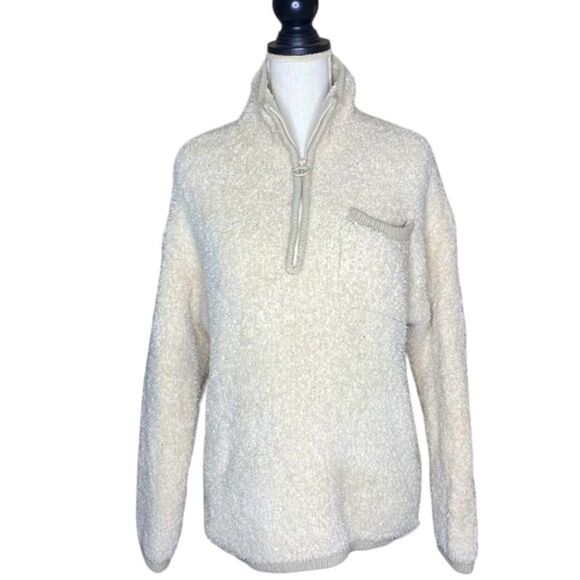 aerie Sweaters - Aerie Wm’s Sz Sm Cream Beige Fuzzy Quarter Zip Pull Over Sweater Jacket
